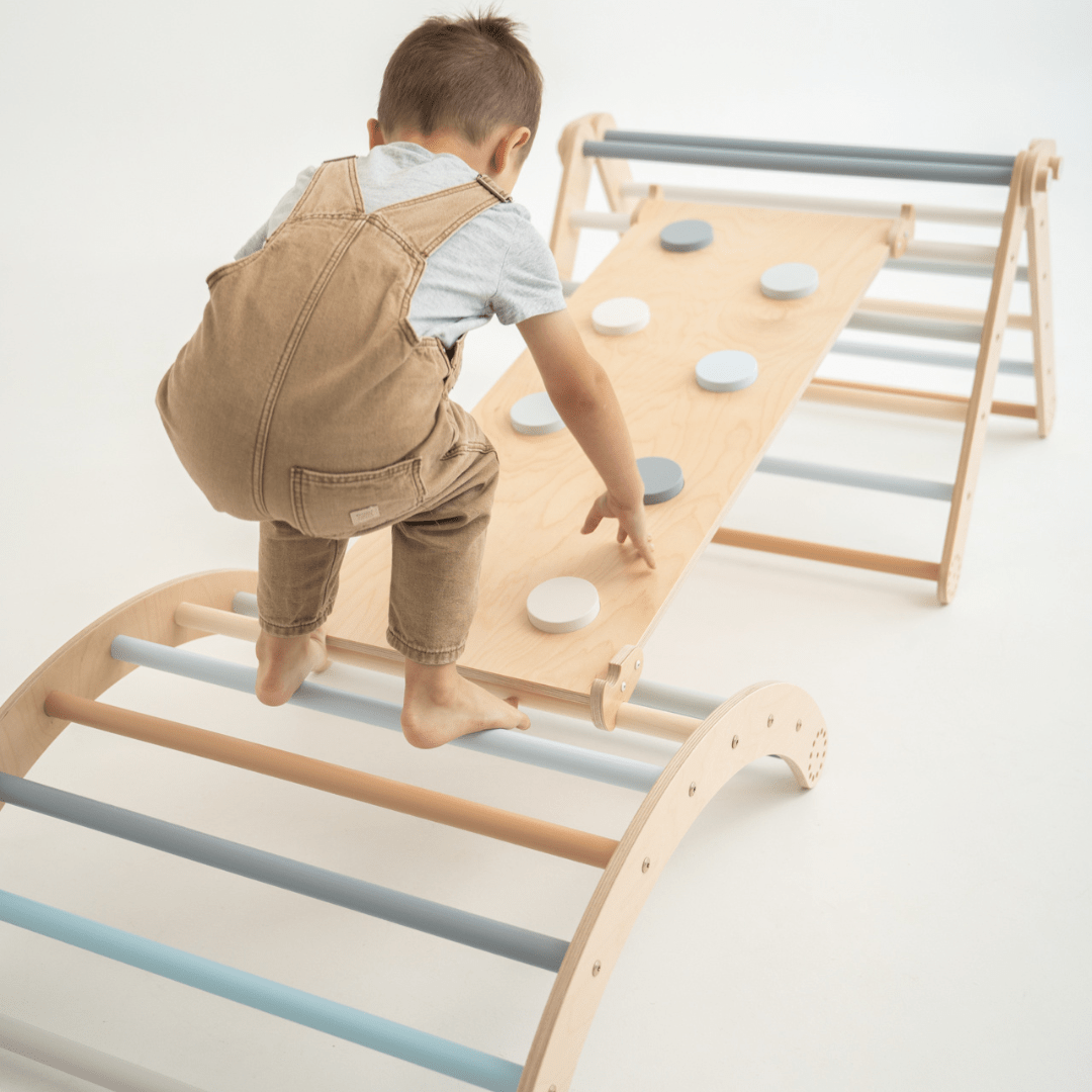 Kletterset MOON FLOW Blue 3 in 1 | Blau | 57 cm hoch | Rutsche wählbar - Kletterling – einfach Kind sein
