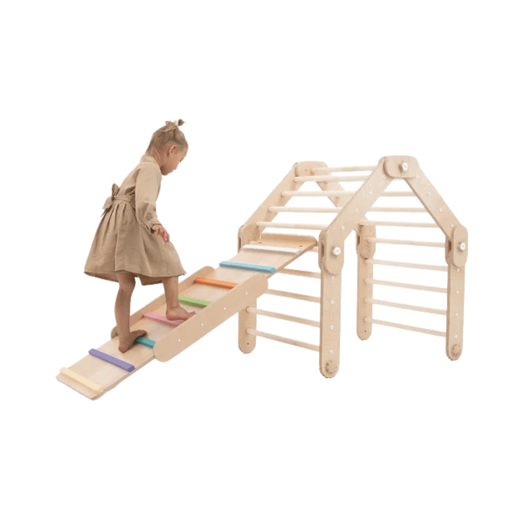 Transformer Kletterdreieck FULL MOON + 1 Rutsche | Natur | 30 Formen | 98 cm | Rutsche wählbar aus 6 Farben - Kletterling – einfach Kind sein