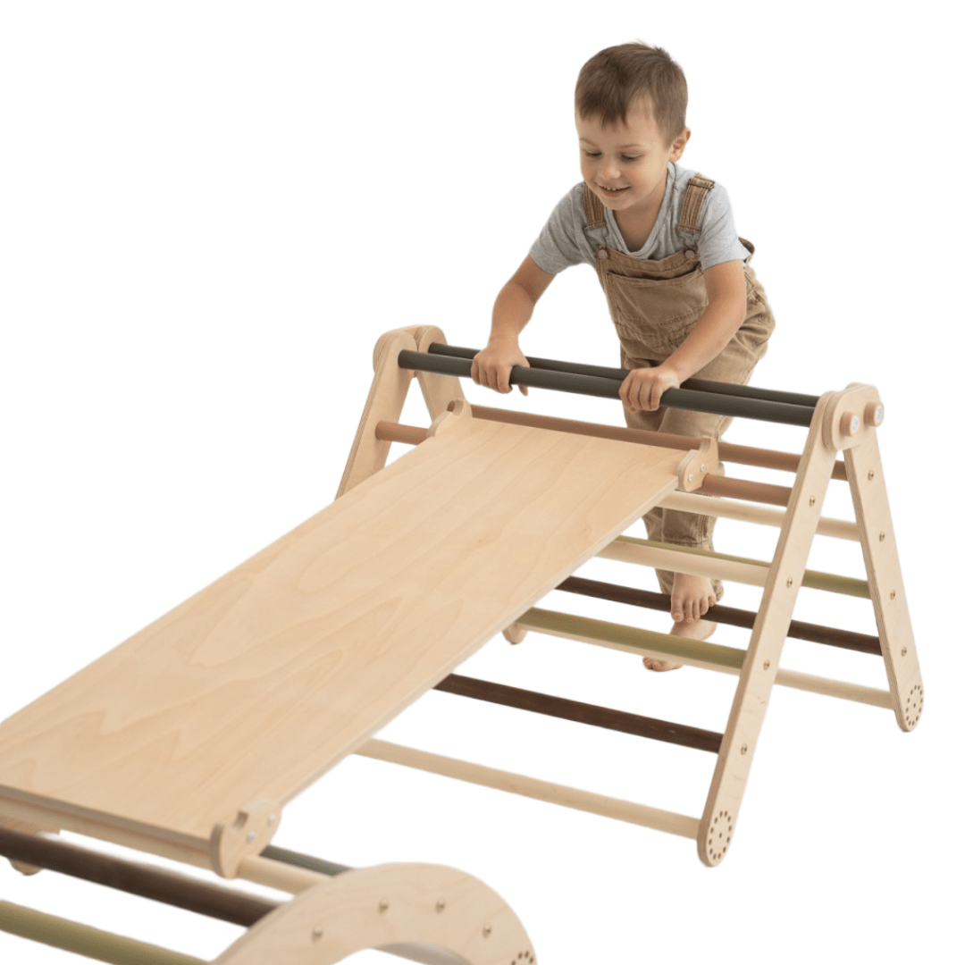 Kletterset MOON FLOW Green 3 in 1 | Grün | 57 cm hoch | Rutsche wählbar - Kletterling – einfach Kind sein