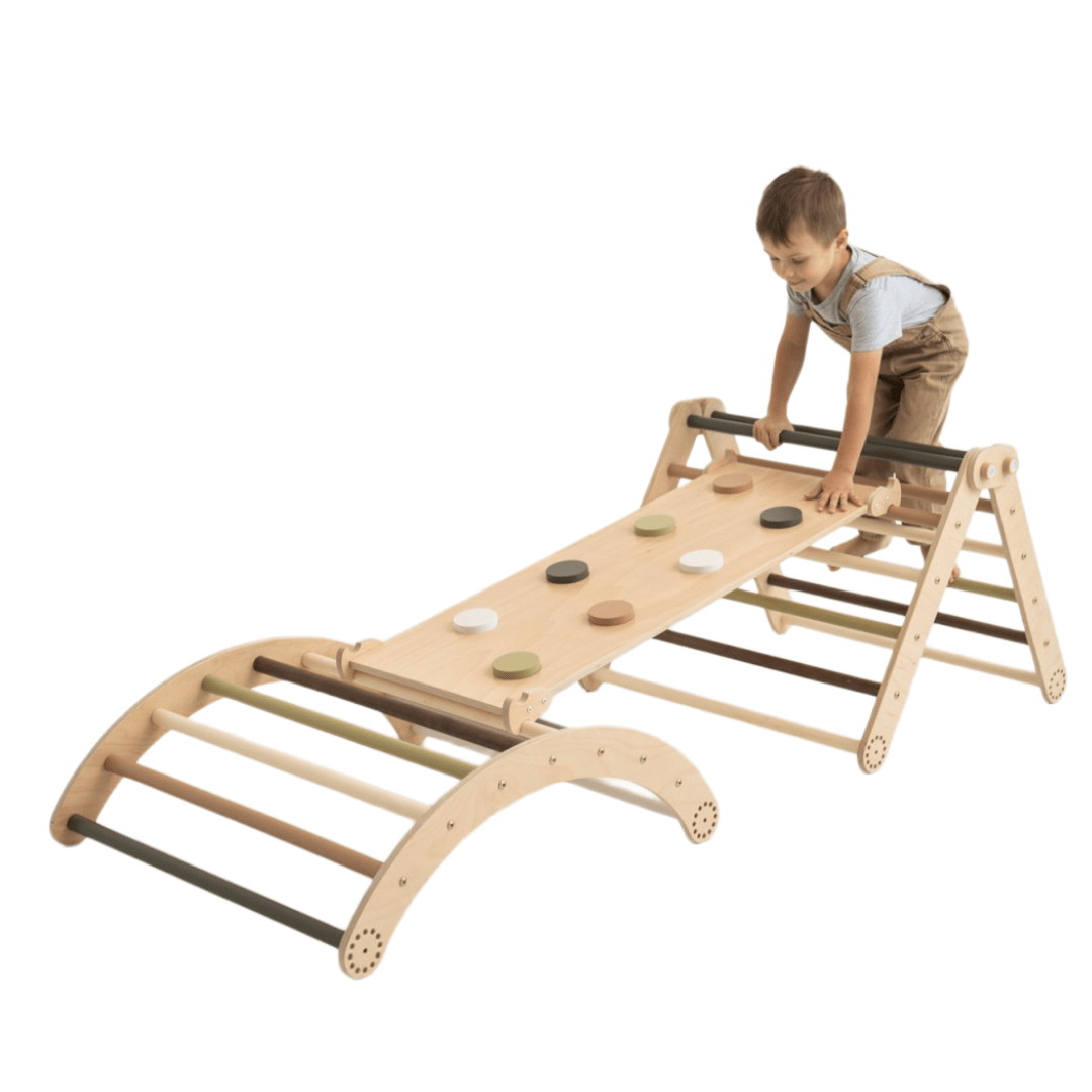 Kletterset MOON FLOW Green 3 in 1 | Grün | 57 cm hoch | Rutsche wählbar - Kletterling – einfach Kind sein