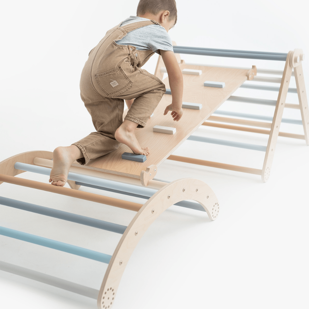 Kletterset MOON FLOW Blue 3 in 1 | Blau | 57 cm hoch | Rutsche wählbar - Kletterling – einfach Kind sein