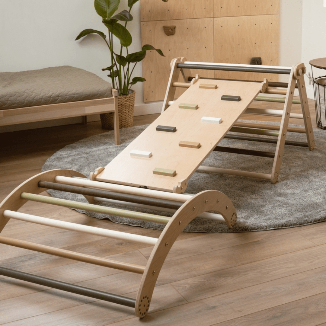 Kletterset MOON FLOW Green 3 in 1 | GRÜN | 57 cm hoch | Rutsche wählbar - Kletterling – einfach Kind sein