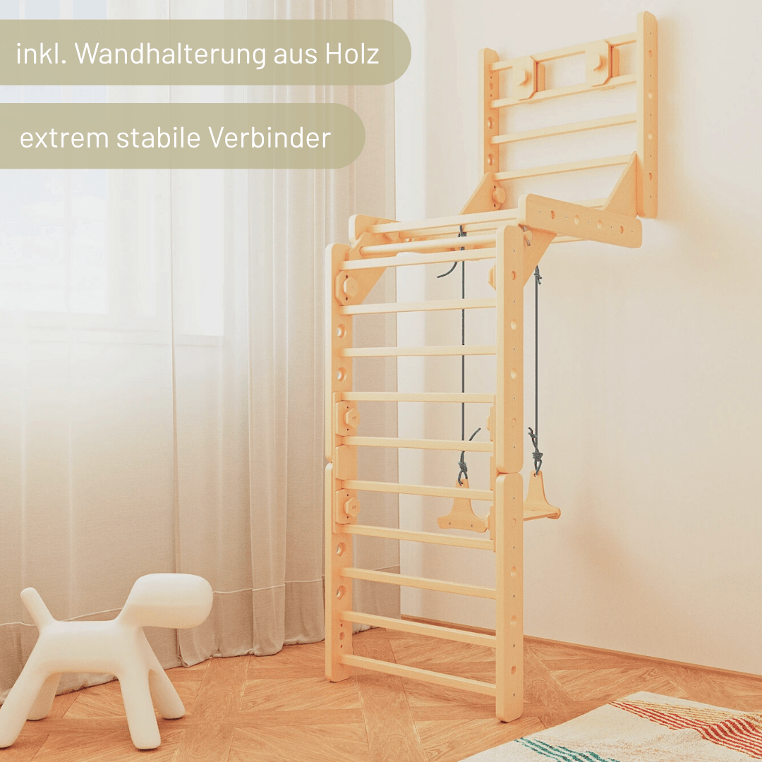 Sprossenwand EMMA SIX + Schaukel | 4 Module | 200 kg belastbar | 6 Aufbauvarianten | modulares System - Kletterling – einfach Kind sein