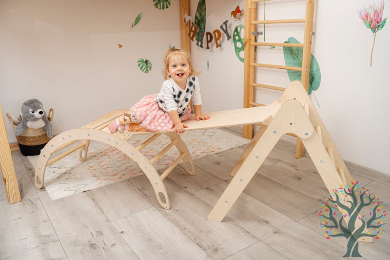 Kletter - Set 3in1 (Medium) - Wippe, klappbares Dreieck & Klettersteig - Für Kinder ab ca. 2 Jahren - Förderung der Motorik und Kreativität - Kletterling – einfach Kind sein