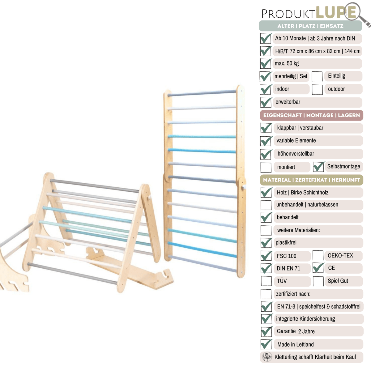 Kletterdreieck GO UP 2in1 | Sprossenwand | 68 - 144 cm | wandelbar | in 3 Farben | Zubehör erhältlich - Kletterling – einfach Kind sein