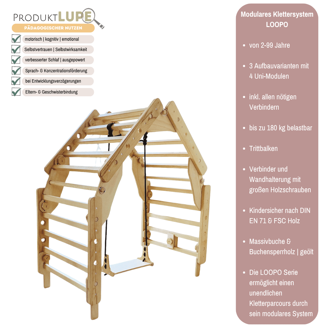 Sprossenwand LOOPO LITTLE HOUSE | 180 kg belastbar |  4 Module | 3 Aufbauvarianten | erweiterbar | modulares System - Kletterling – einfach Kind sein