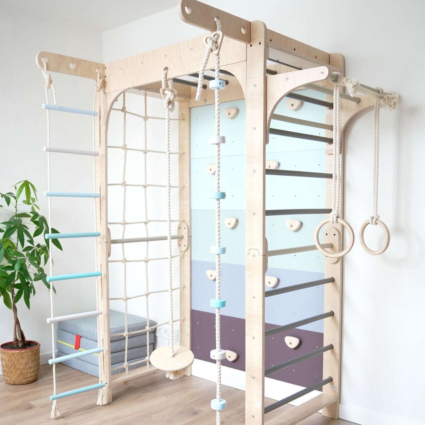 Sprossenwand WOLKENSTIEG BLAU | 50 kg | 204x127 cm | multifunktional + erweiterbar - Kletterling – einfach Kind sein