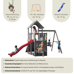 Spielturm GOO CAROL 3 | Klettergerüst OUTDOOR | in 3 Farben | bis zu 10 Kinder | Holzdach - Kletterling – einfach Kind sein