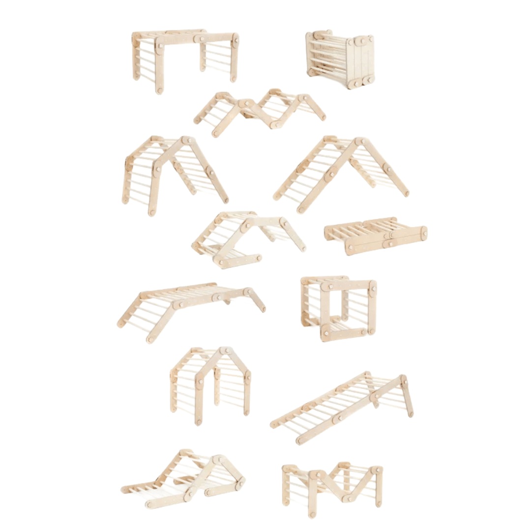 Transformer Kletterdreieck FULL MOON + 1 Rutsche | Natur | 30 Formen | 98 cm | Rutsche wählbar aus 6 Farben - Kletterling – einfach Kind sein