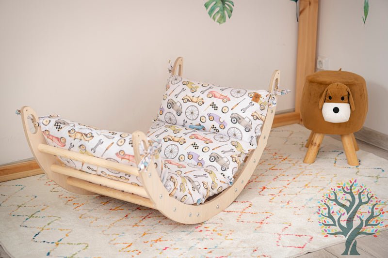 Holzwippe / Kletterbogen (M) mit Premium Auflage - Ideal für Kinder ab 1 Jahr - Förderung von Motorik und Fantasie - Kletterling – einfach Kind sein