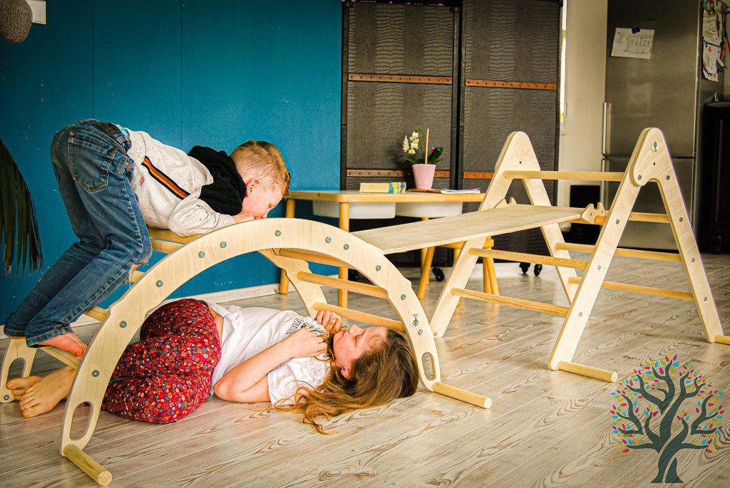 Kletter - Set 3in1 (Medium) - Wippe, klappbares Dreieck & Klettersteig - Für Kinder ab ca. 2 Jahren - Förderung der Motorik und Kreativität - Kletterling – einfach Kind sein