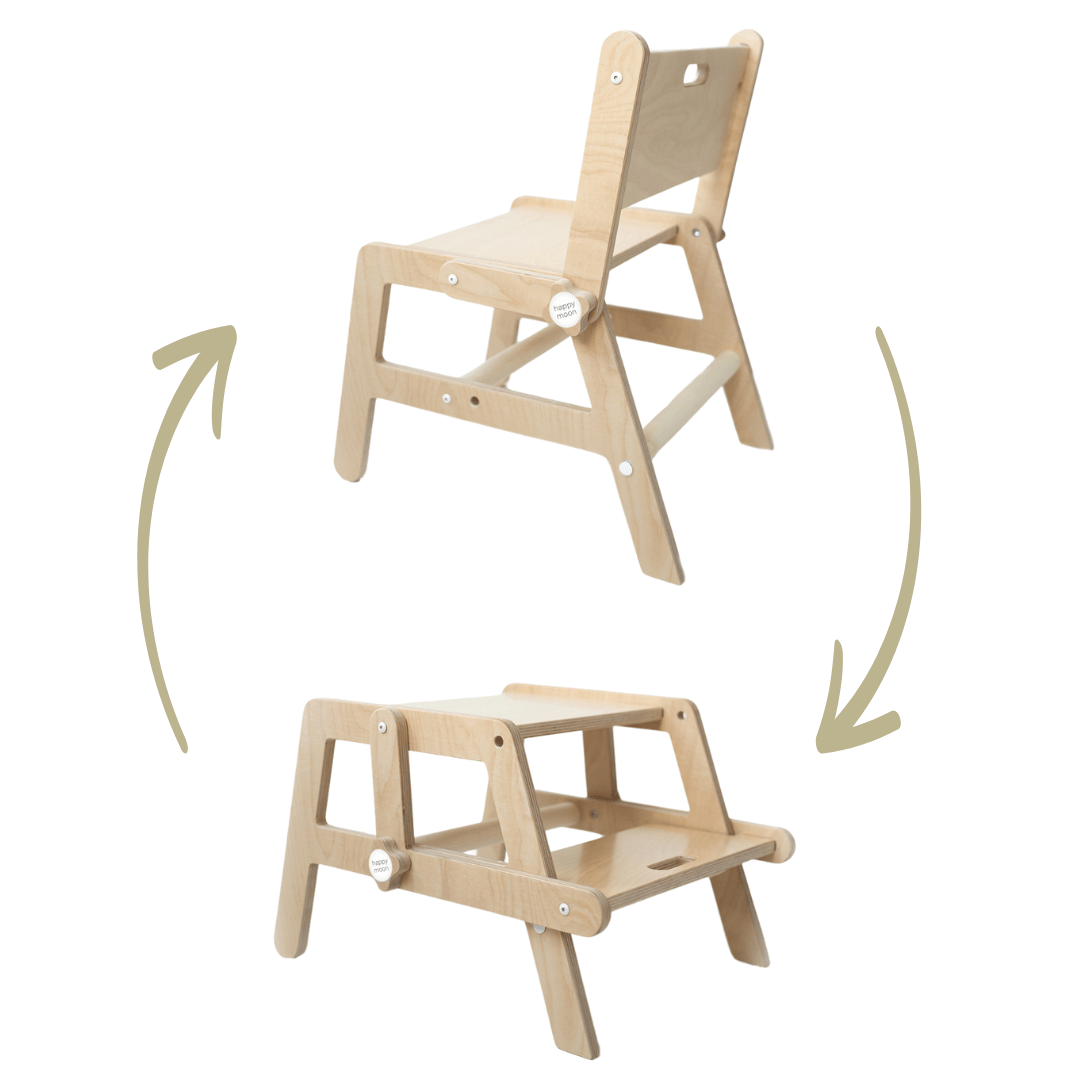 Montessori Stuhl MOON 2 in 1 | Stuhl & Tritt | 50 x 30 x 41 cm | wandelbar - Kletterling – einfach Kind sein