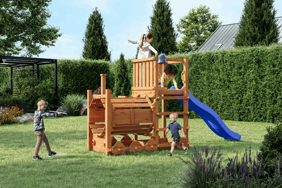 Spielturm Loco – Der kreative Spielzug für deinen Garten - Kletterling – einfach Kind sein