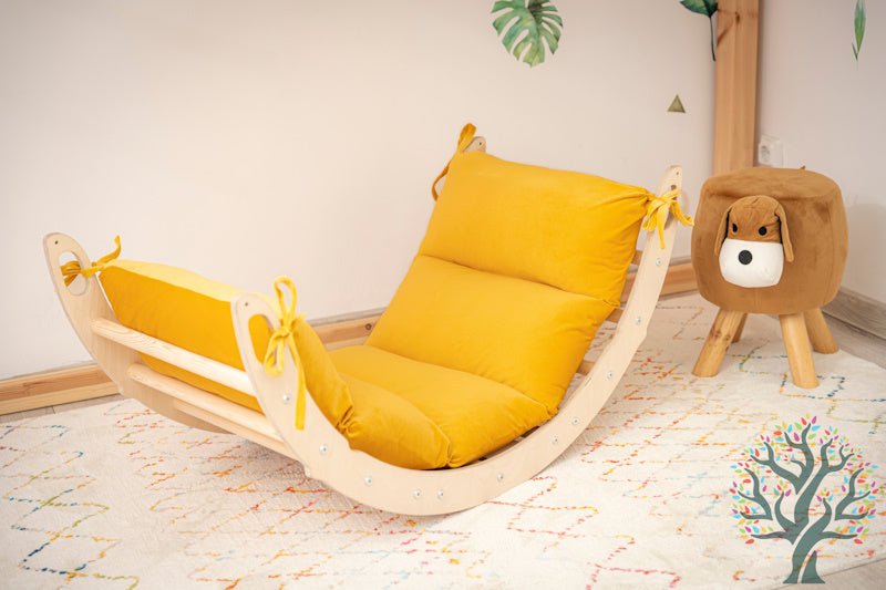 Holzwippe / Kletterbogen (M) mit Premium Auflage - Ideal für Kinder ab 1 Jahr - Förderung von Motorik und Fantasie - Kletterling – einfach Kind sein