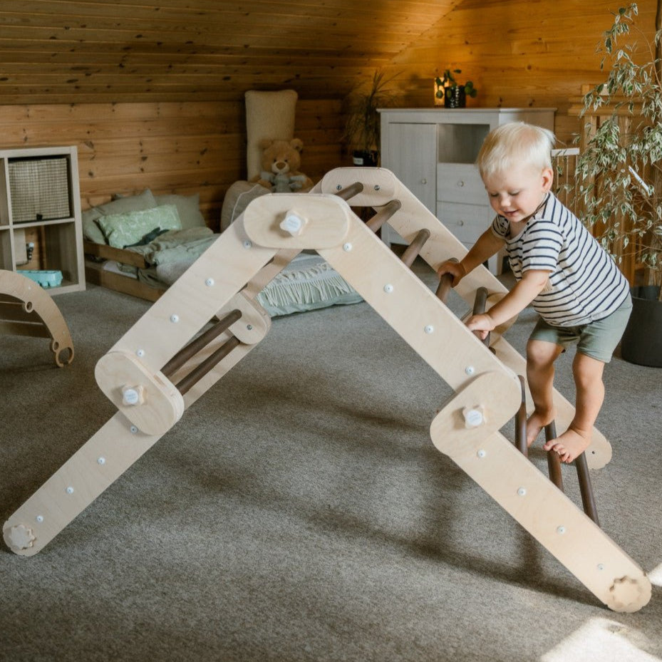 Verstellbares Kletterdreieck DARK FULL MOON + 2 RUTSCHEN | DARKWOOD | 30 Formen | 98 x 67,5 cm | max. 50 kg - Kletterling – einfach Kind sein