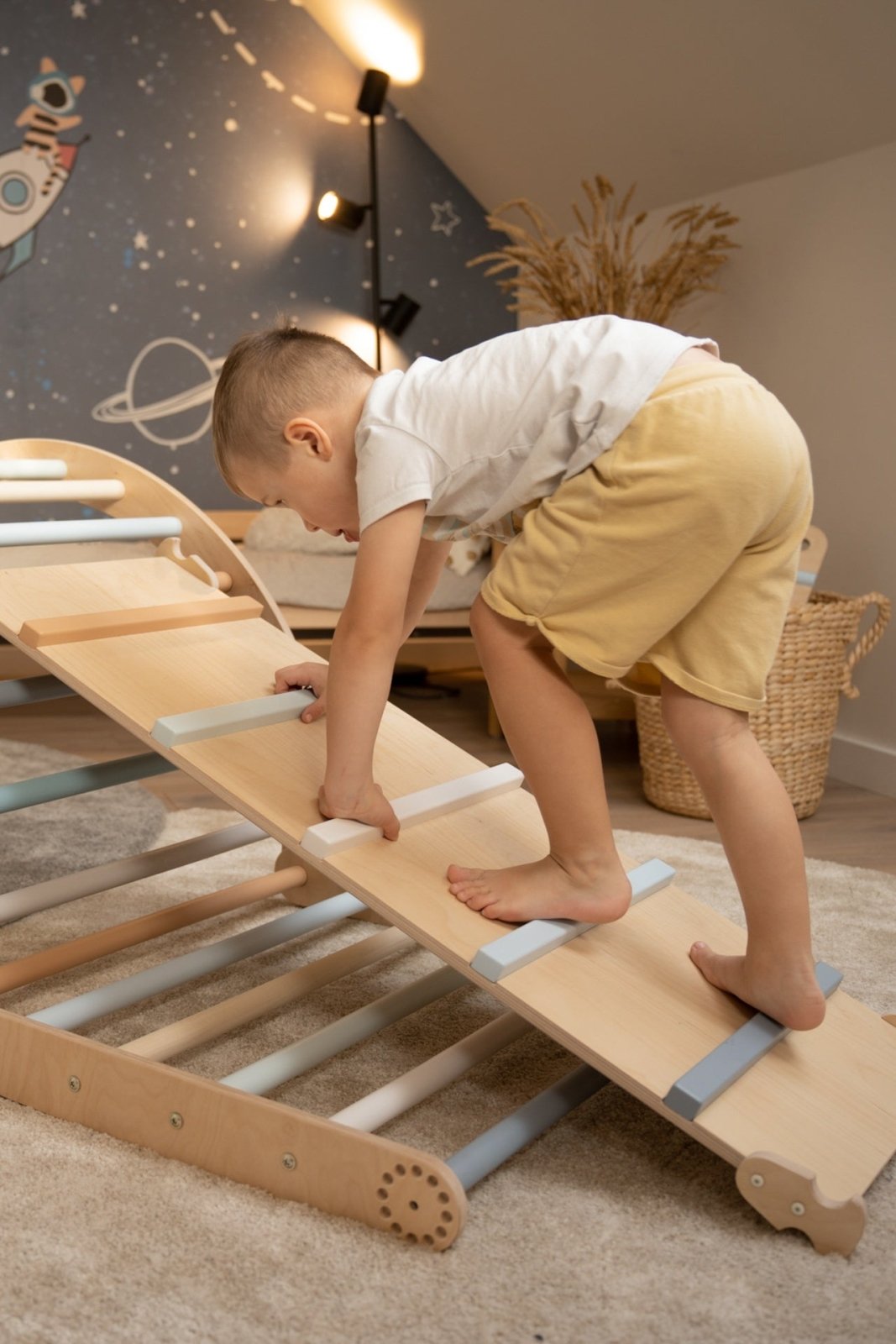 Kletterrutsche MOON - Hühnerleiter | blau pastell | 2 Seiten | 111 x 43 cm - Kletterling – einfach Kind sein