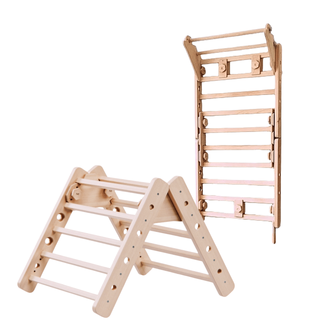 Kletterdreieck EMMA TWO 2in1 | 2 Module | wandelbar zur Sprossenwand 130 cm + Wandhalterung | 46cm  |  180 kg belastbar |  modulares System - Kletterling – einfach Kind sein