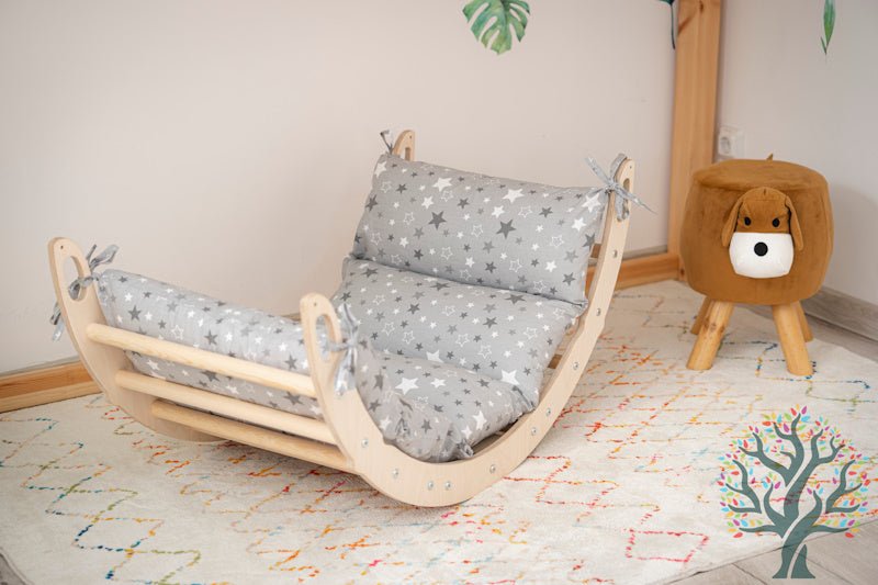 Holzwippe / Kletterbogen (M) mit Premium Auflage - Ideal für Kinder ab 1 Jahr - Förderung von Motorik und Fantasie - Kletterling – einfach Kind sein