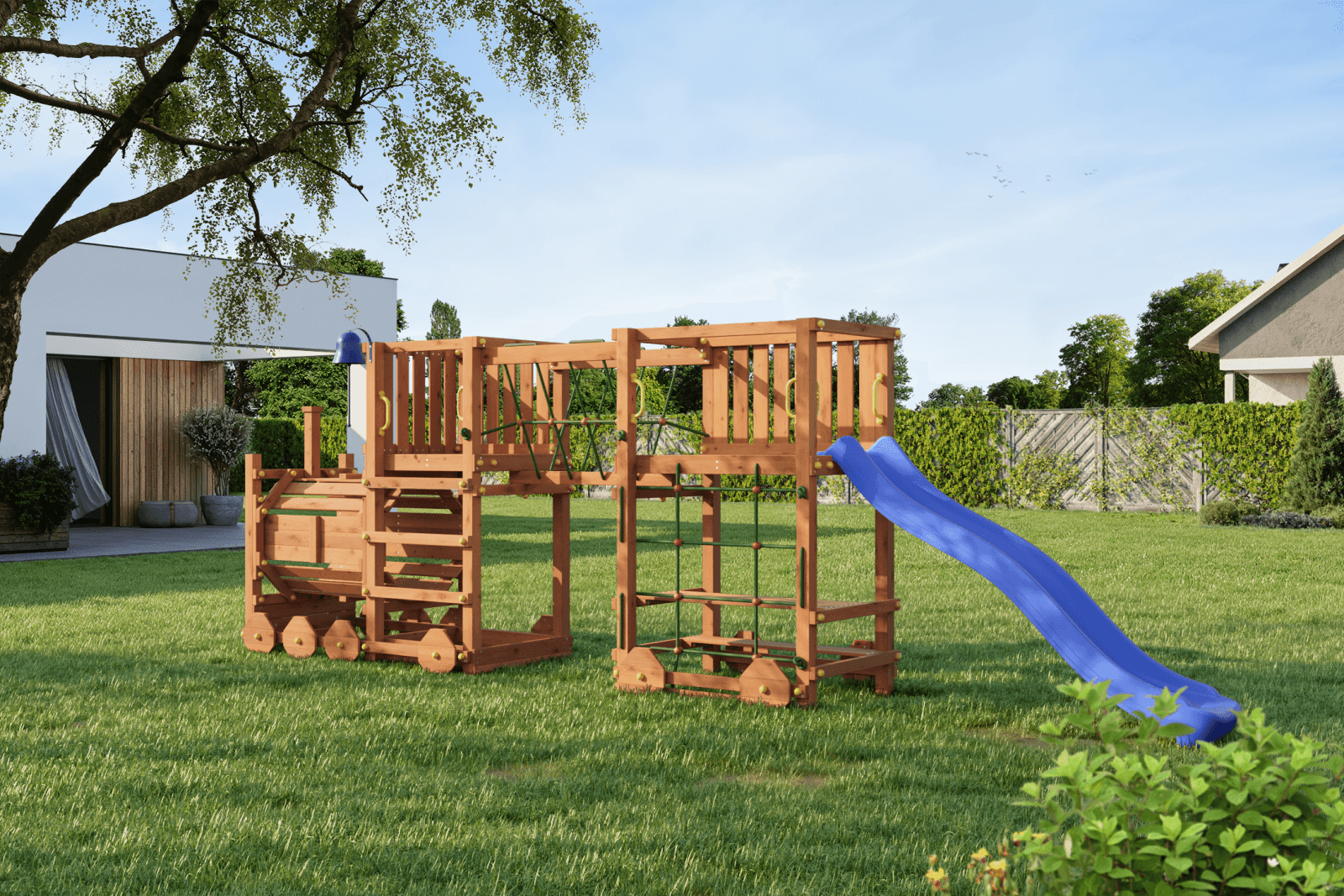 Spielturm Loco Express teak - Kletterling – einfach Kind sein