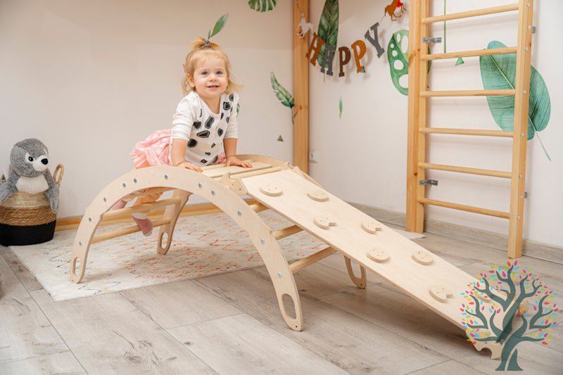 Holzwippe / Kletterbogen (M) mit Premium Auflage - Ideal für Kinder ab 1 Jahr - Förderung von Motorik und Fantasie - Kletterling – einfach Kind sein