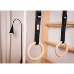 Sprossenwand BENCH PLAYGYM | Turnringe, Kletterseil, Tellerschaukel | 220 cm x 64 cm - Kletterling – einfach Kind sein