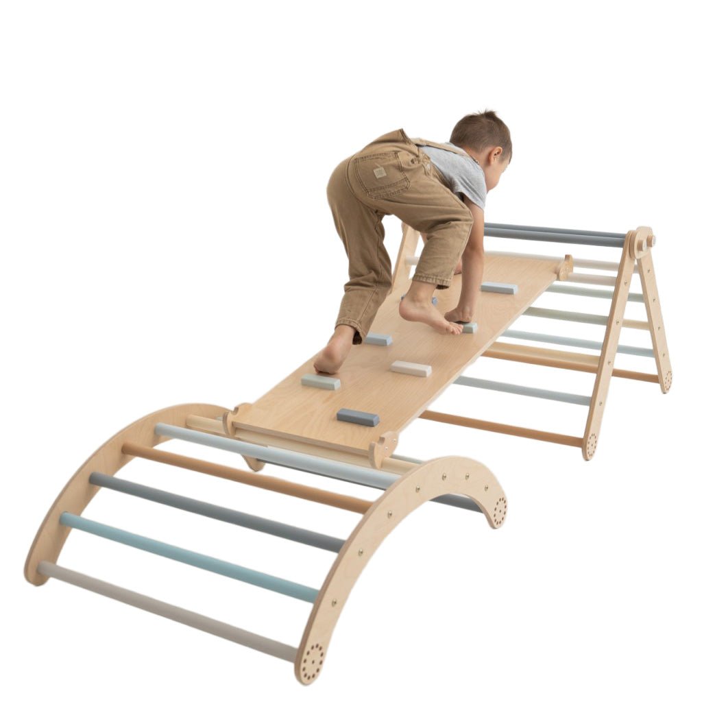 Kletterset MOON FLOW Blue 3 in 1 | Blau | 57 cm hoch | Rutsche wählbar - Kletterling – einfach Kind sein