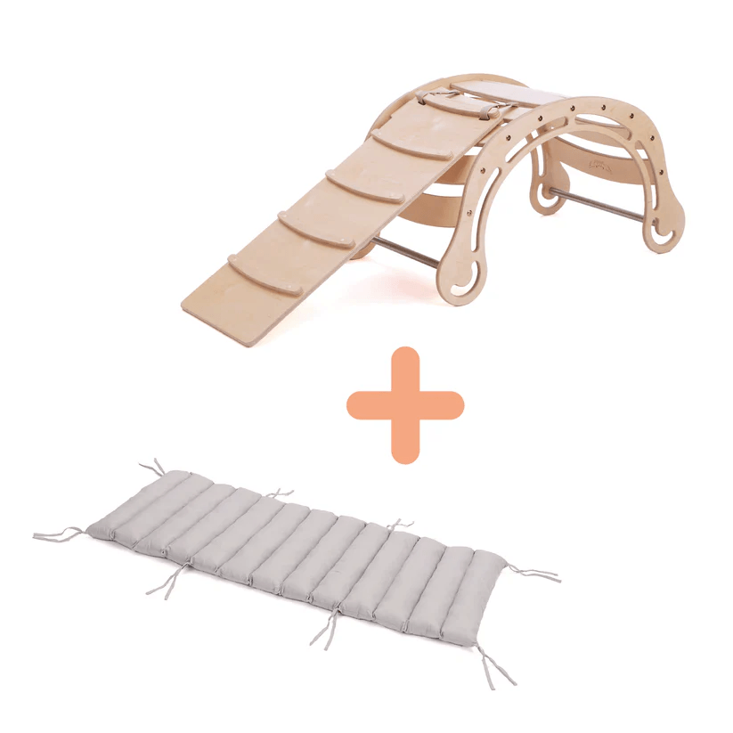 Spielset "Dynamik" natur - Montessori - Bogen mit Rutsche und Kissen - Kletterling – einfach Kind sein