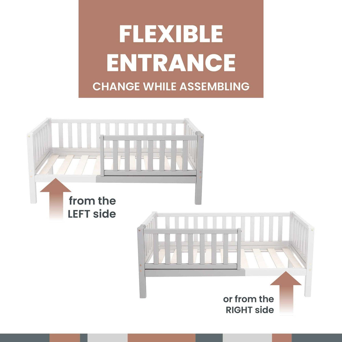 Kinderbett auf Beinen mit variablem Geländer rundum - Kletterling – einfach Kind sein