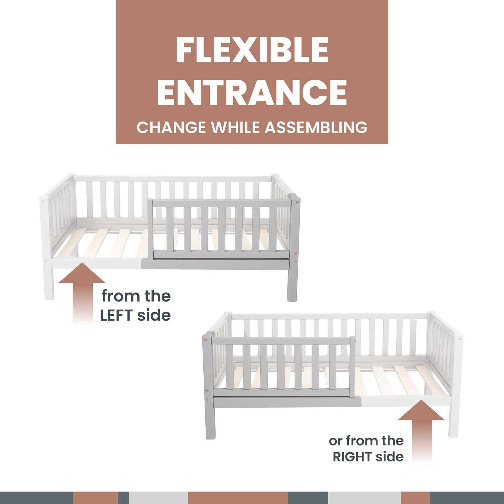 Kinderbett auf Beinen mit variablem Geländer rundum - Kletterling – einfach Kind sein