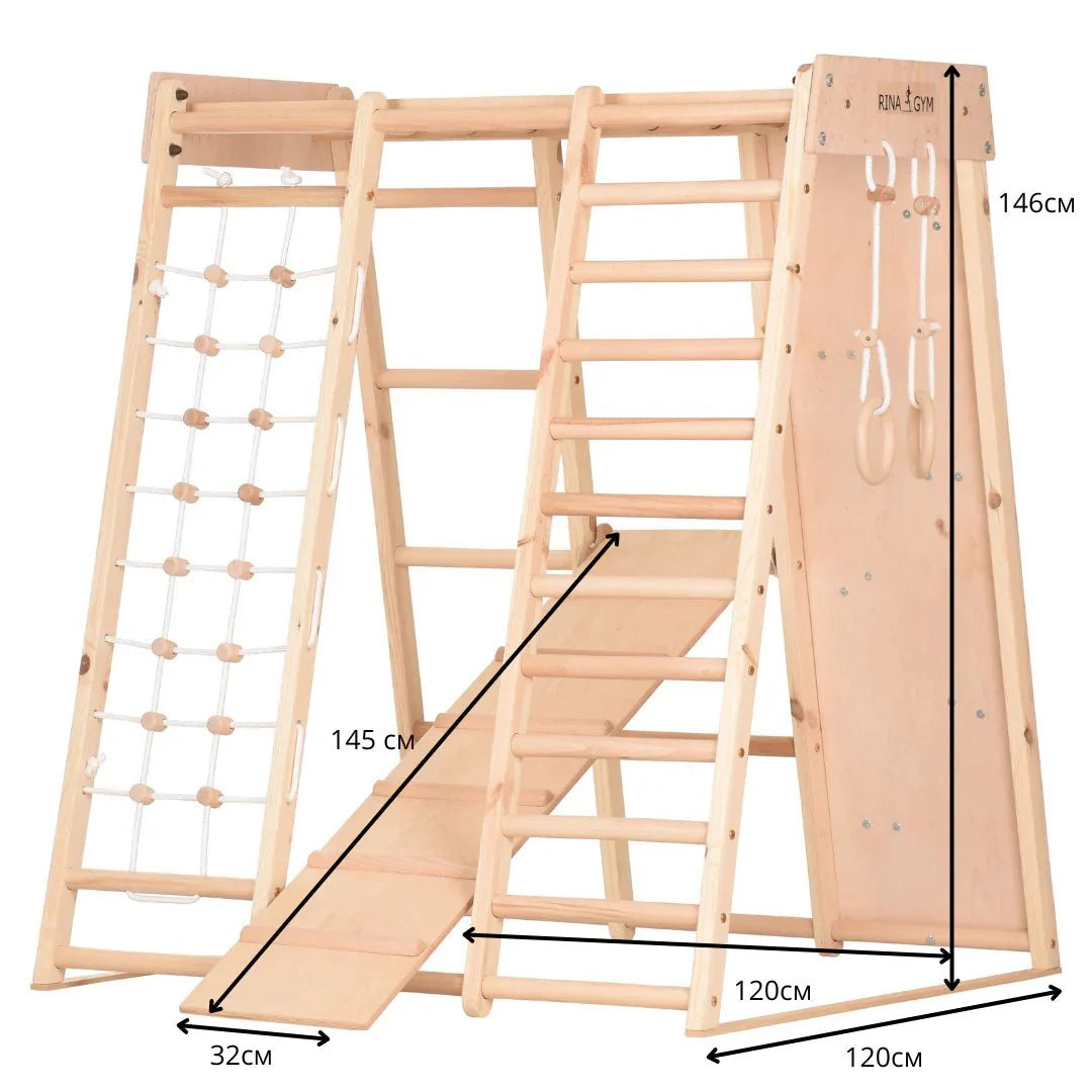 Klettergerüst PRO NATUR GYM | Sprossenwand, Rutsche, Ringe, Monkey Bar | ab 3 Jahren - Kletterling – einfach Kind sein