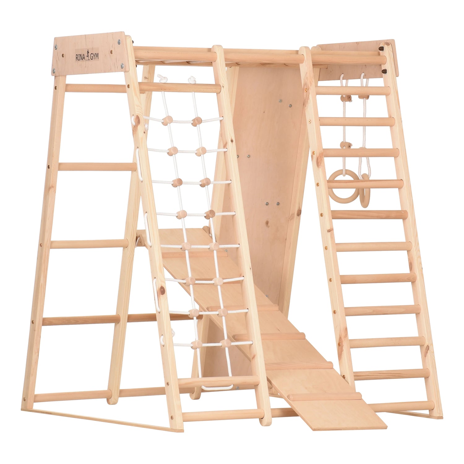 Klettergerüst PRO NATUR GYM | Sprossenwand, Rutsche, Ringe, Monkey Bar | ab 3 Jahren - Kletterling – einfach Kind sein