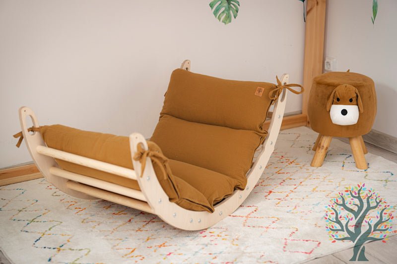 Holzwippe / Kletterbogen (M) mit Premium Auflage - Ideal für Kinder ab 1 Jahr - Förderung von Motorik und Fantasie - Kletterling – einfach Kind sein