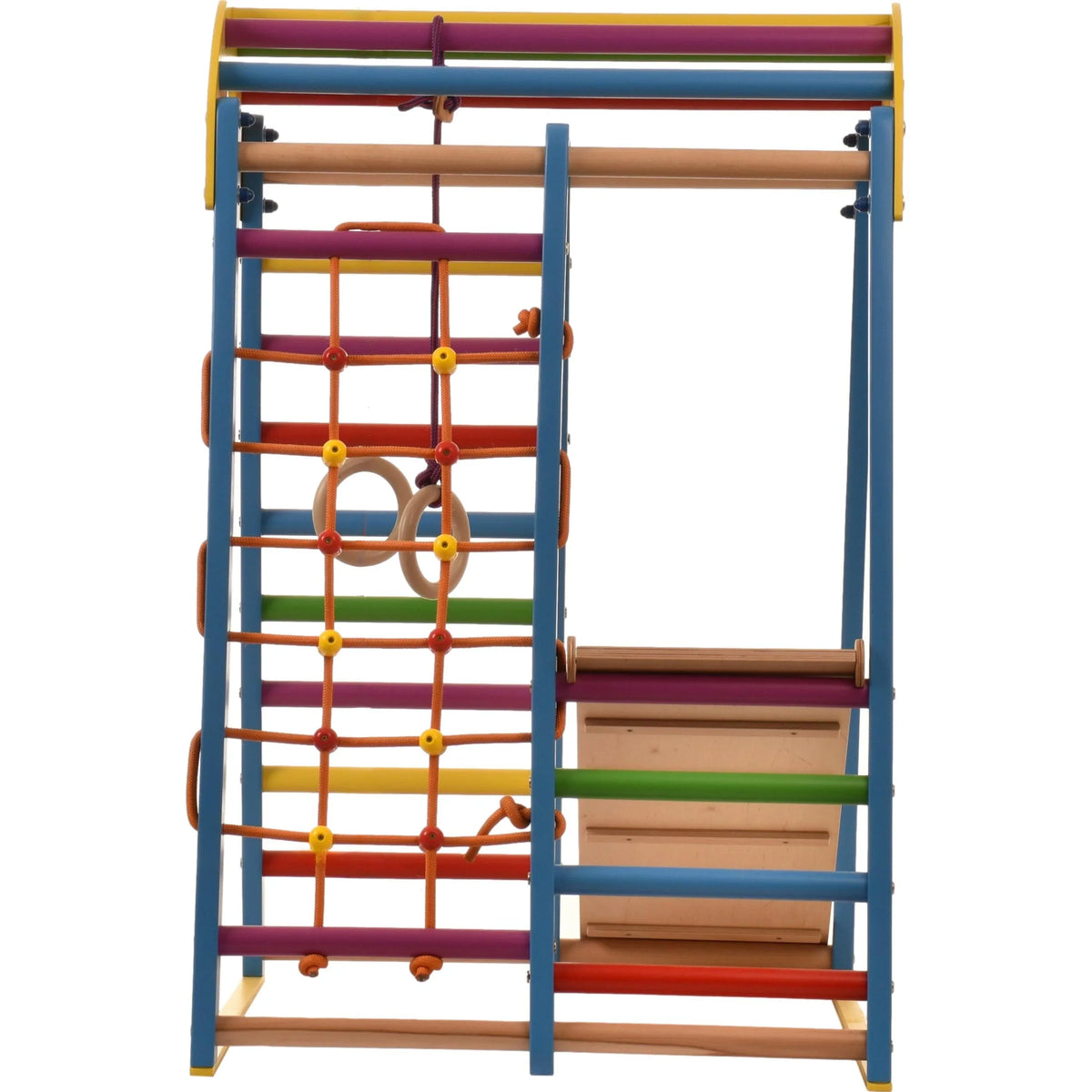 Klettergerüst FARBENWELT GYM | Sprossenwand, Netz, Ringe | ab 3 Jahren - Kletterling – einfach Kind sein