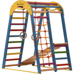 Klettergerüst FARBENWELT GYM | Sprossenwand, Netz, Ringe | ab 3 Jahren - Kletterling – einfach Kind sein