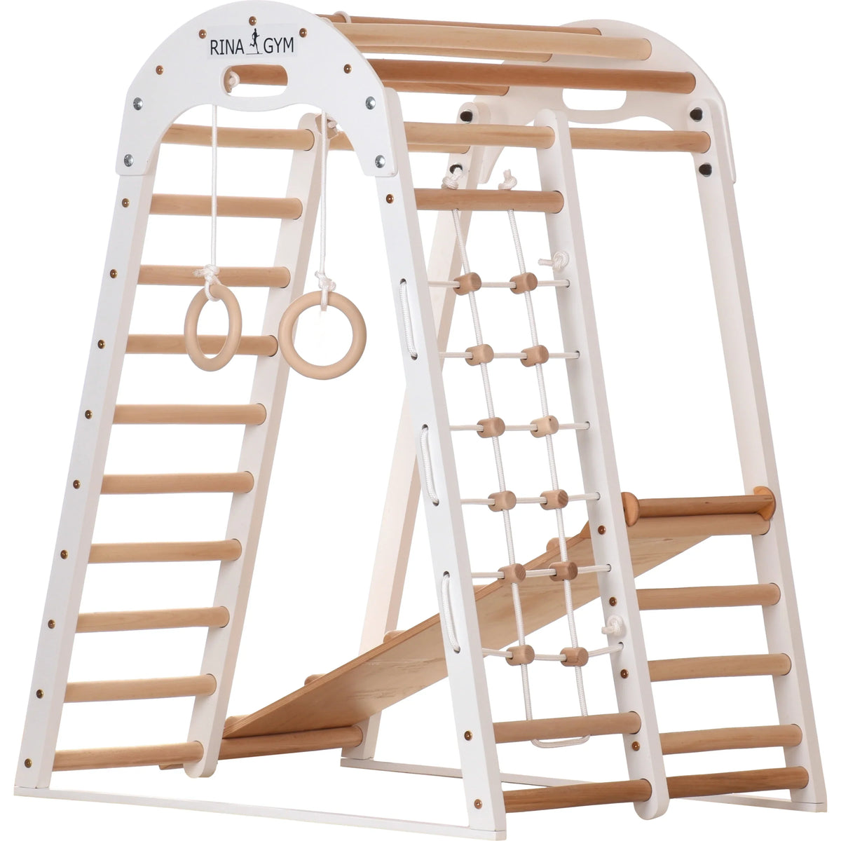 Klettergerüst WHITE GYM | Sprossenwand, Netz, Ringe | ab 3 Jahren - Kletterling – einfach Kind sein