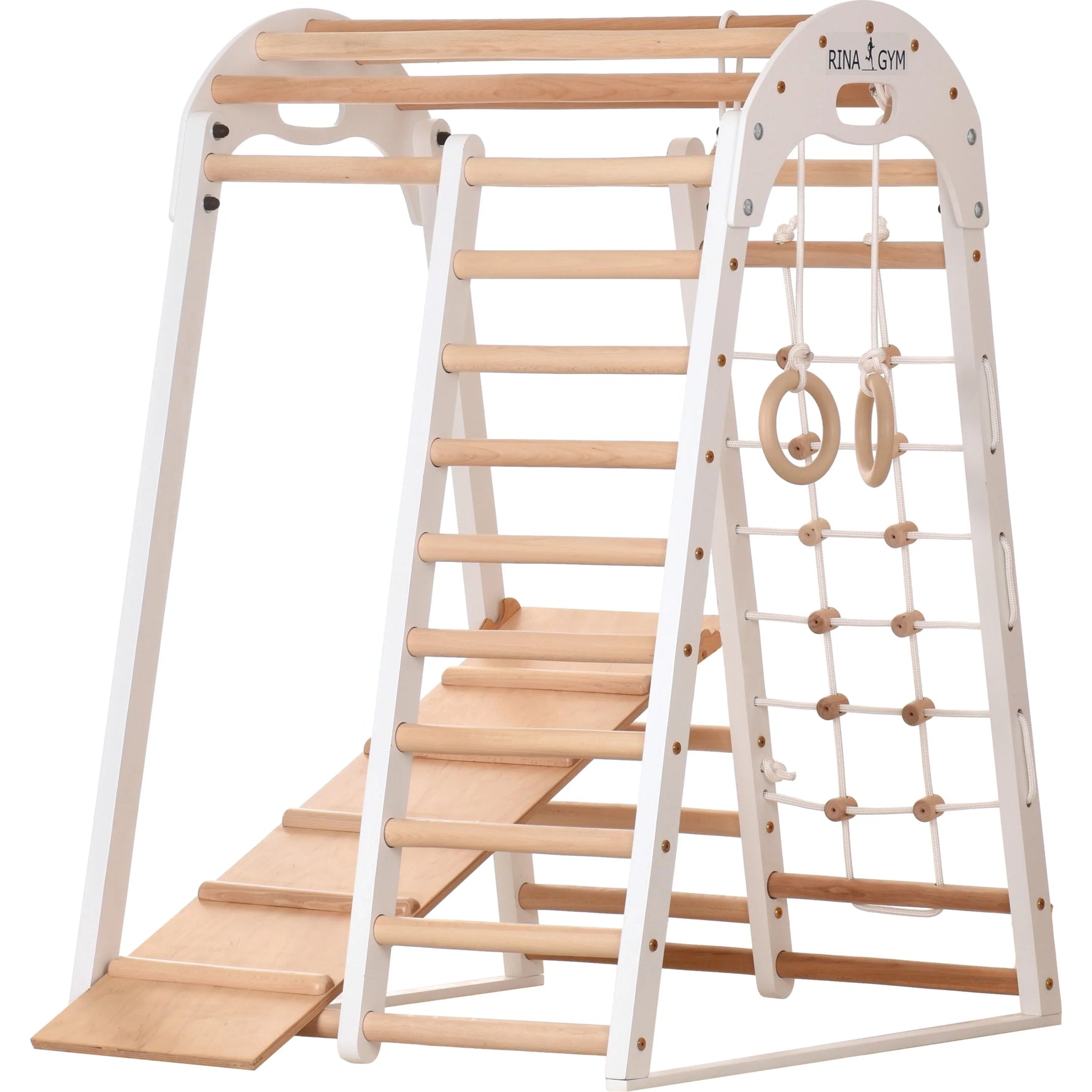 Klettergerüst WHITE GYM | Sprossenwand, Netz, Ringe | ab 3 Jahren - Kletterling – einfach Kind sein