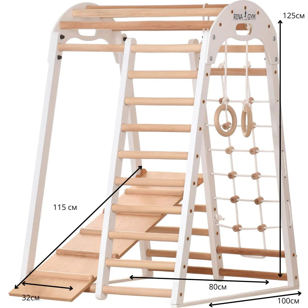 Klettergerüst WHITE GYM | Sprossenwand, Netz, Ringe | ab 3 Jahren - Kletterling – einfach Kind sein