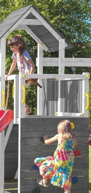 Spielturm GOO CAROL 3 | Klettergerüst OUTDOOR | in 3 Farben | bis zu 10 Kinder | Holzdach - Kletterling – einfach Kind sein