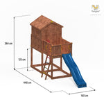 Spielturm My House mit Rutsche, Leiter, Haus mit Holzdach, Griffe, Steuerrad - Kletterling – einfach Kind sein