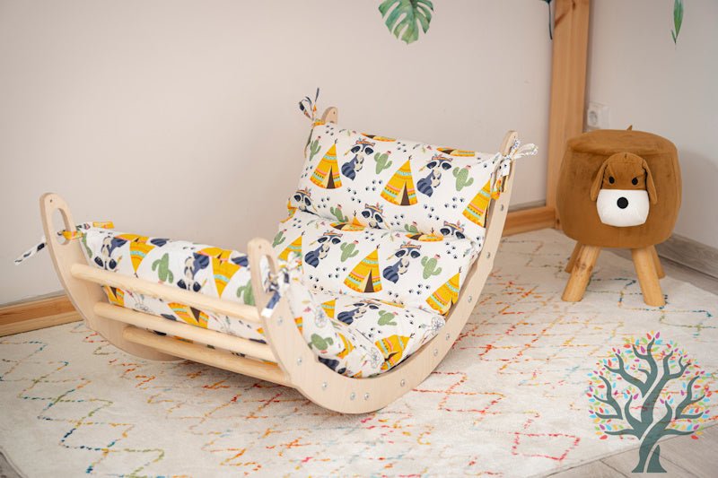 Holzwippe / Kletterbogen (M) mit Premium Auflage - Ideal für Kinder ab 1 Jahr - Förderung von Motorik und Fantasie - Kletterling – einfach Kind sein